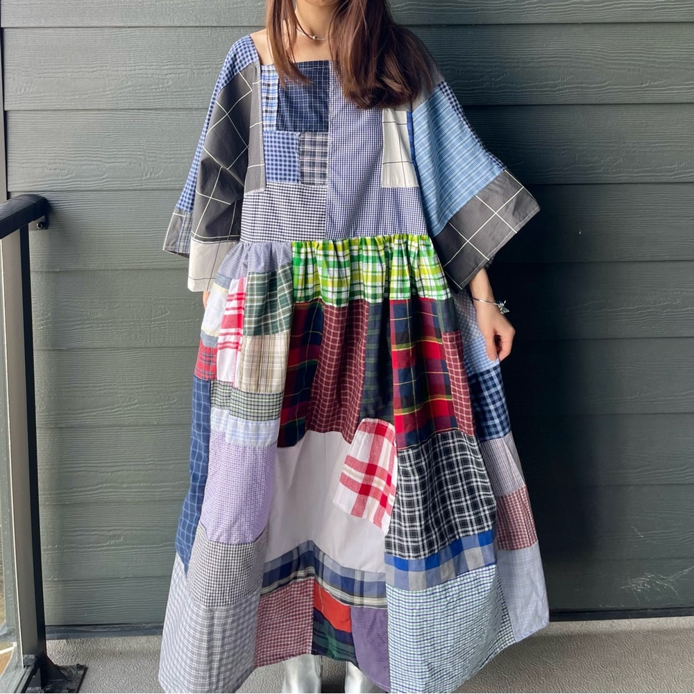 Handmade Quilted Patchwork Plaid Dress SKU 04192 - Picture 5 of 16